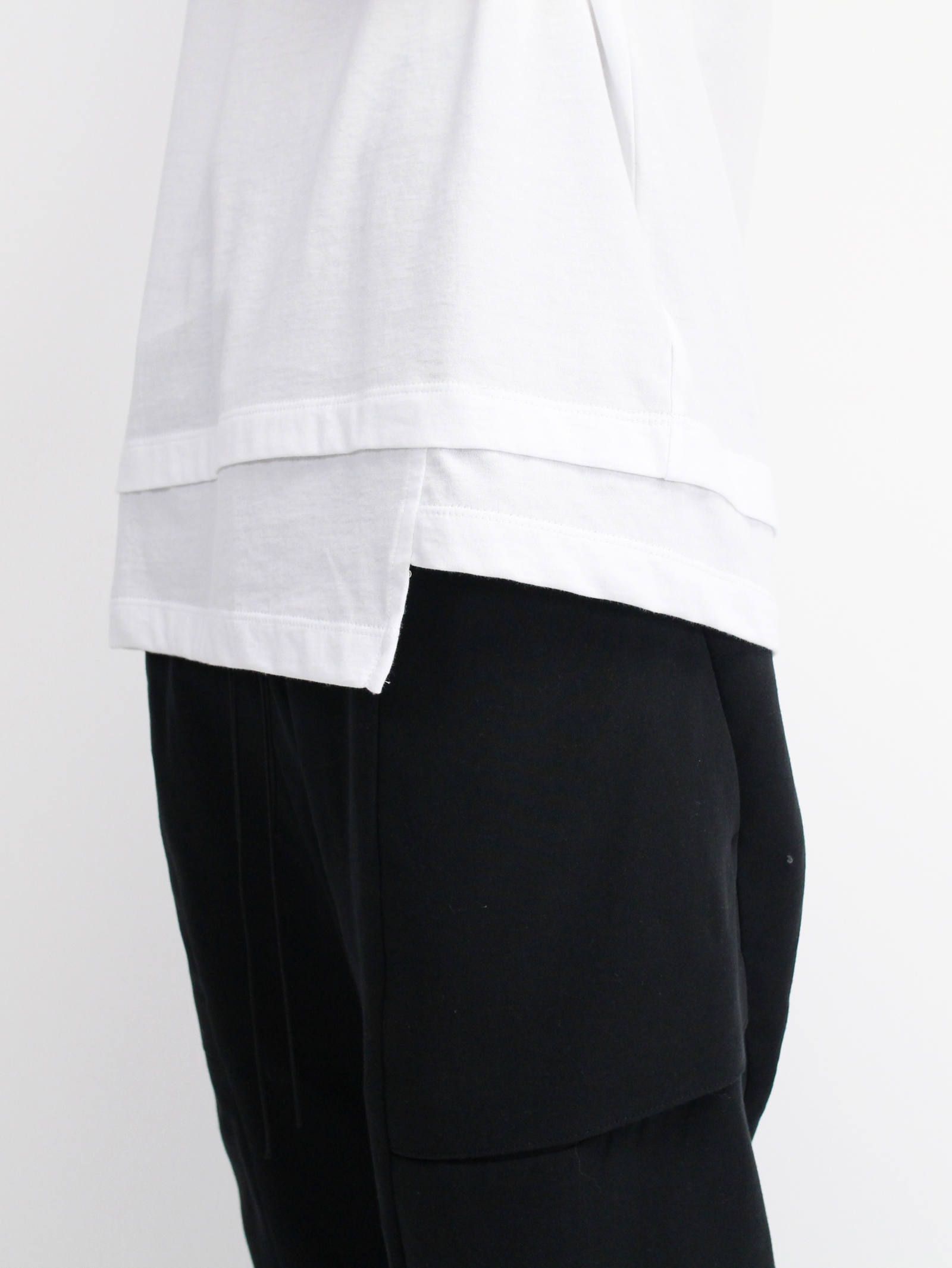 《残り一点》40/-天竺裾レイヤード風カットソー - WHITE