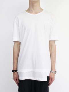 《残り一点》40/-天竺裾レイヤード風カットソー - WHITE