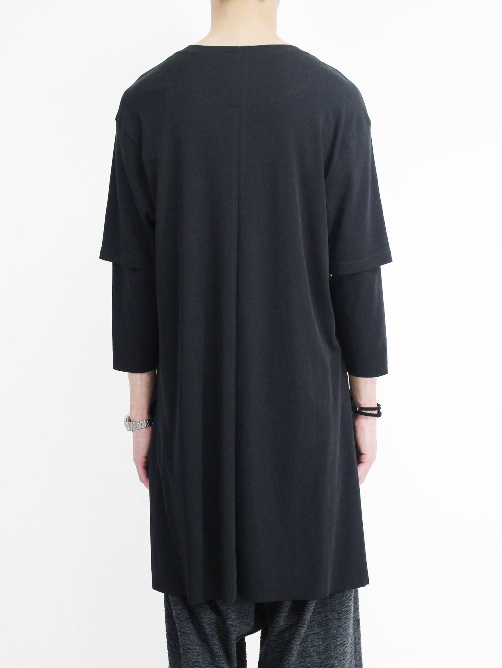《残り一点》スムース レイヤード七分袖カットソー - BLACK