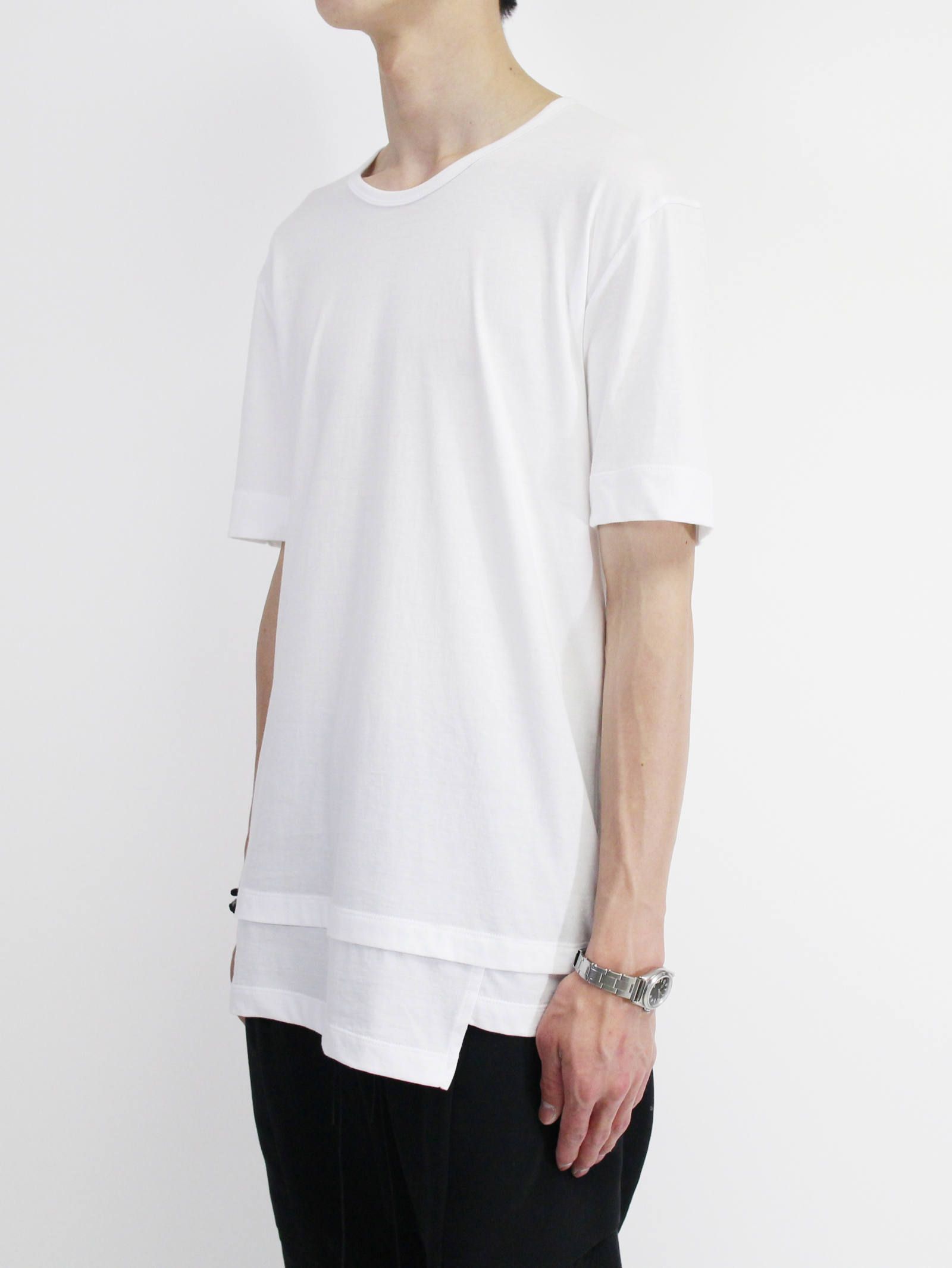 《残り一点》40/-天竺裾レイヤード風カットソー - WHITE