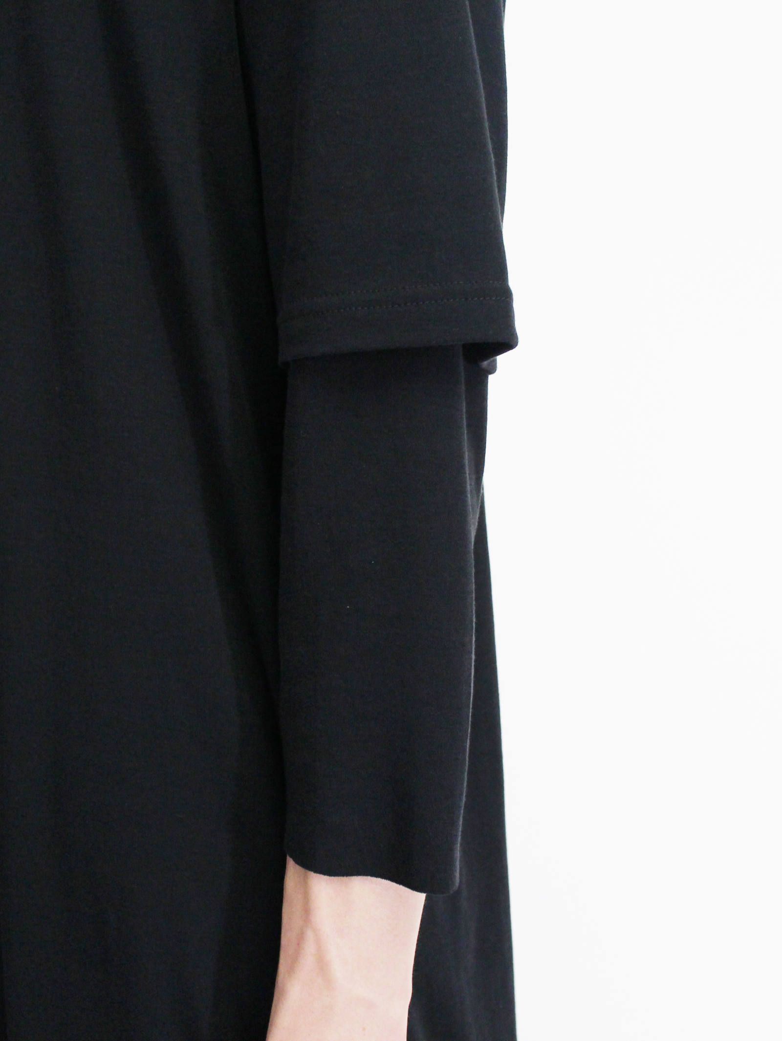 《残り一点》スムース レイヤード七分袖カットソー - BLACK