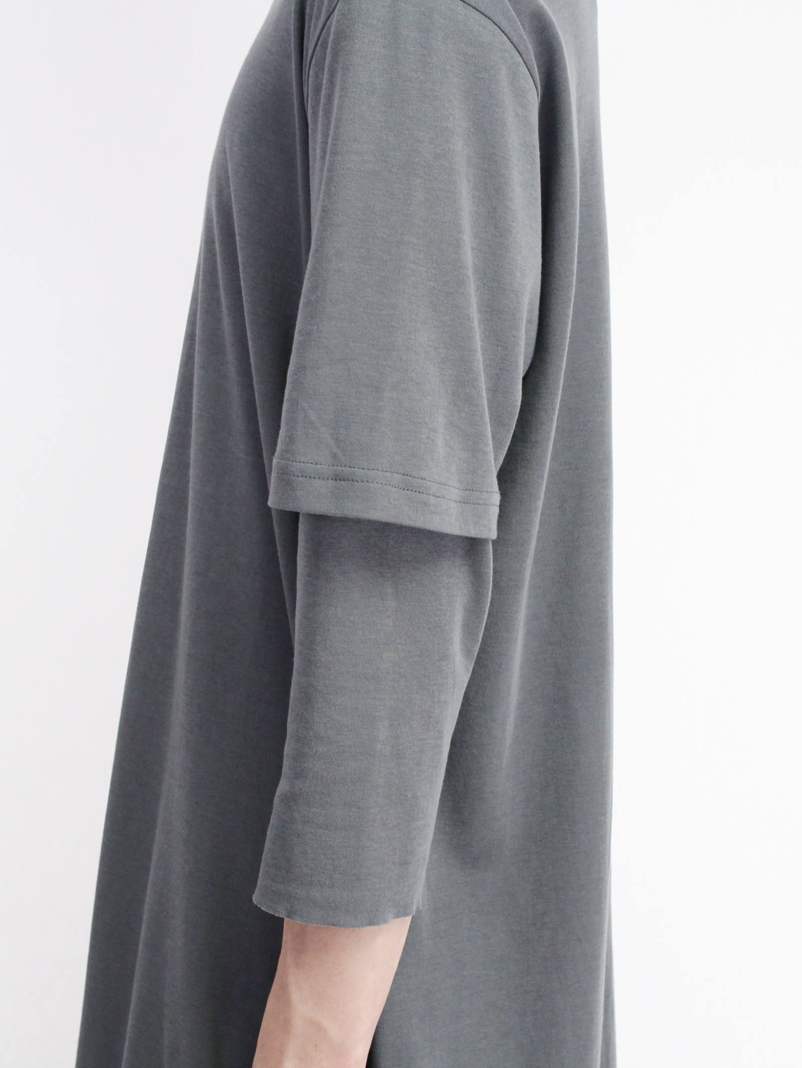 《残り一点》スムース レイヤード七分袖カットソー - GREY