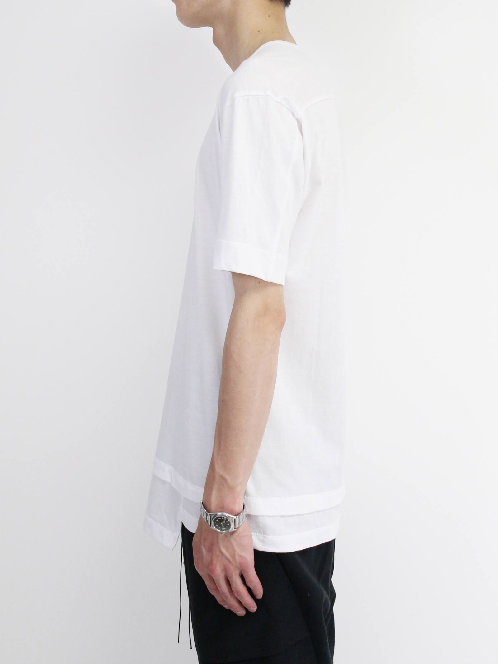 《残り一点》40/-天竺裾レイヤード風カットソー - WHITE