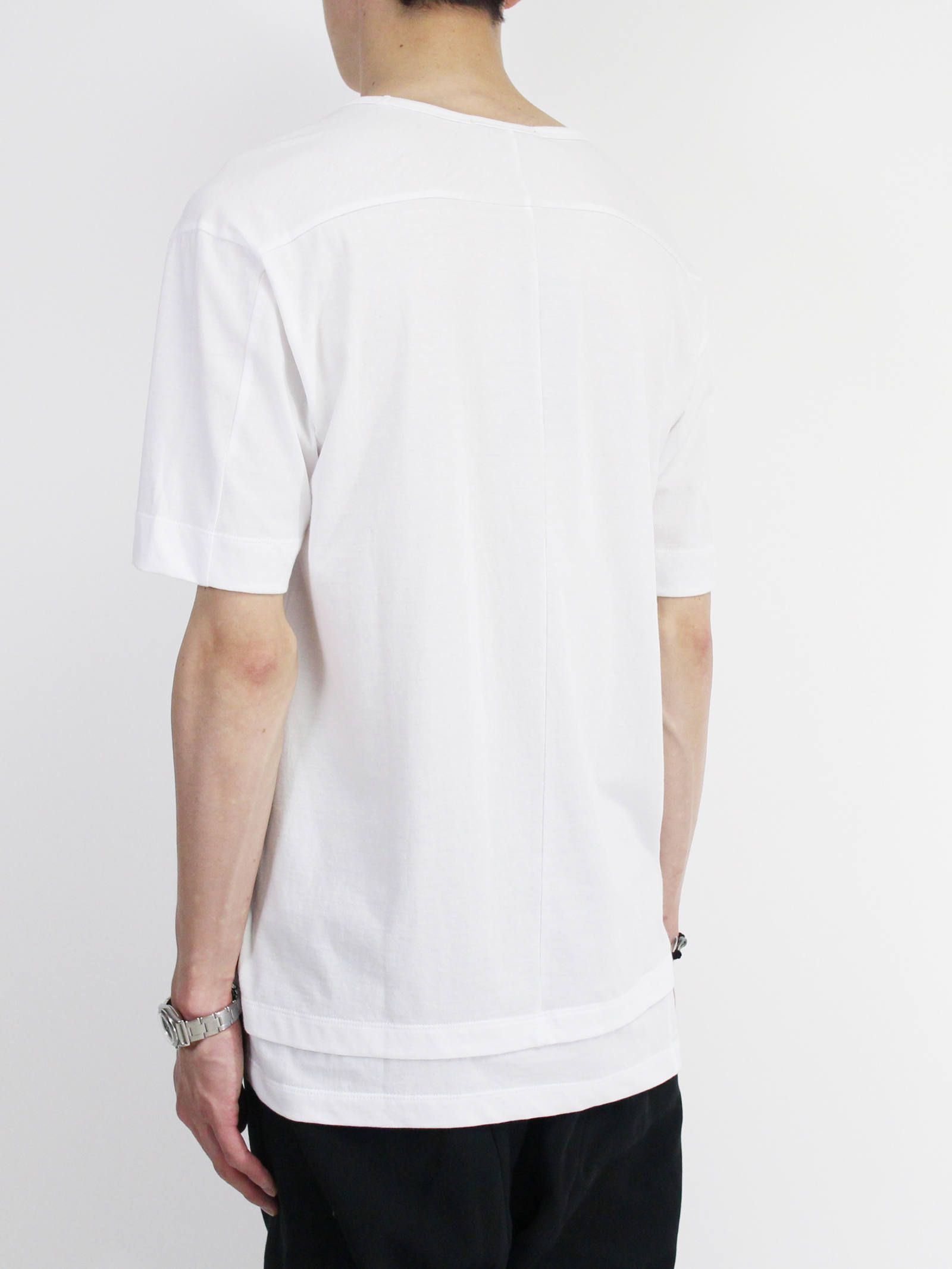 《残り一点》40/-天竺裾レイヤード風カットソー - WHITE