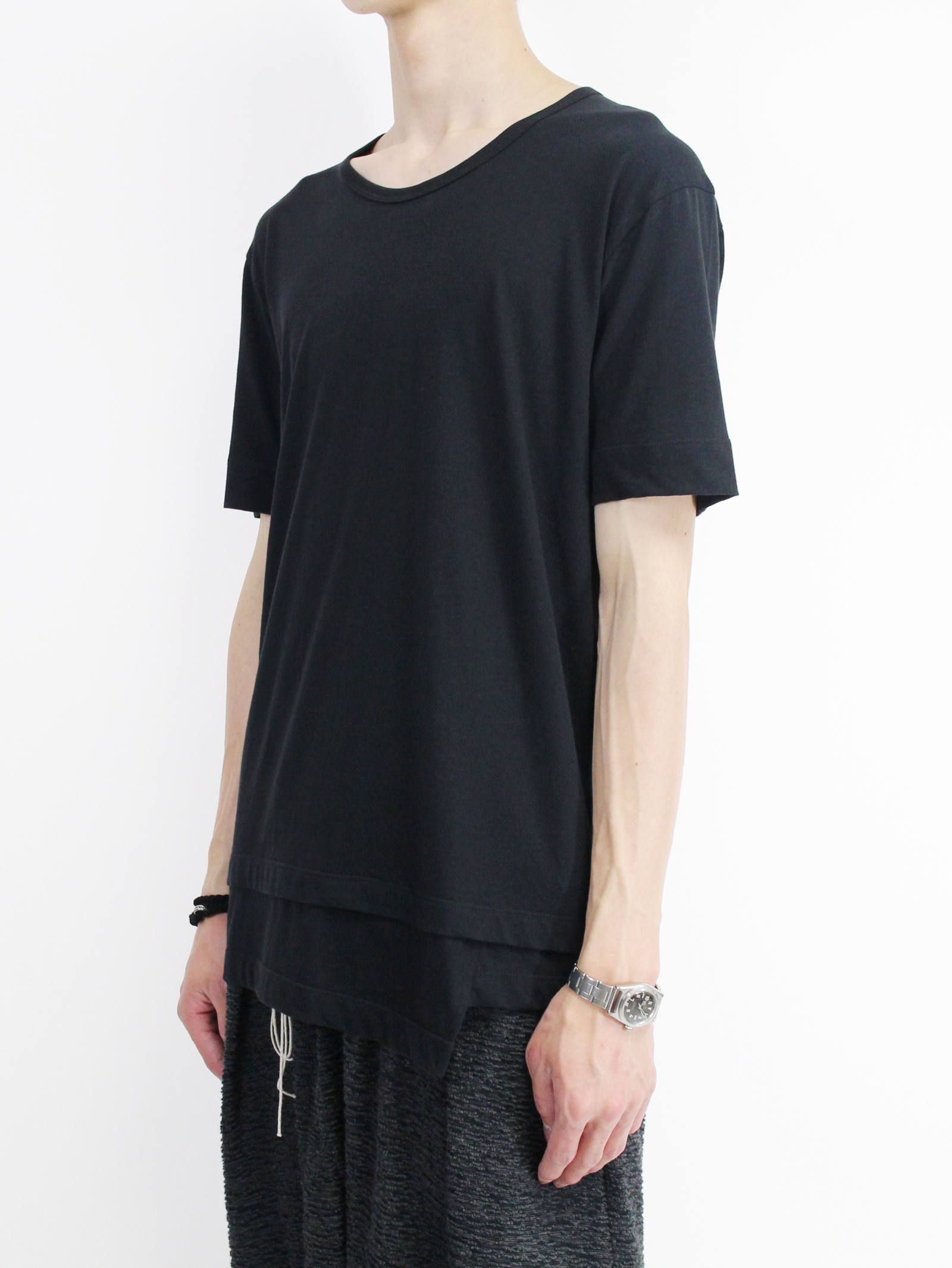 《残り一点》40/-天竺裾レイヤード風カットソー - BLACK