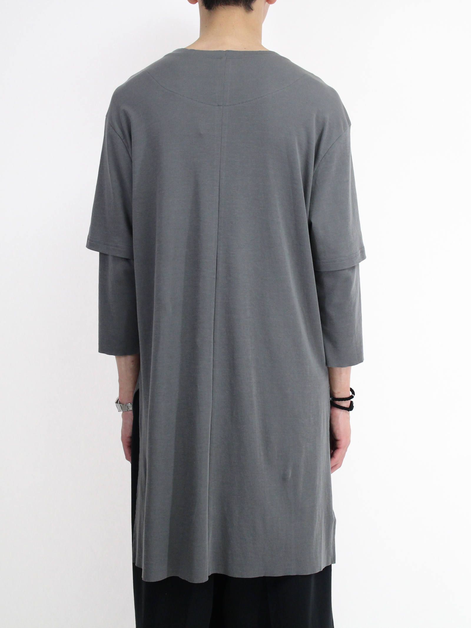 《残り一点》スムース レイヤード七分袖カットソー - GREY