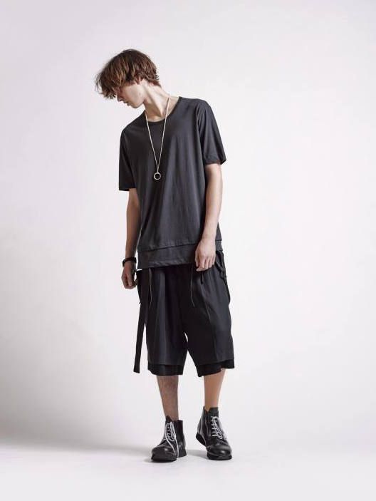 《残り一点》40/-天竺裾レイヤード風カットソー - BLACK