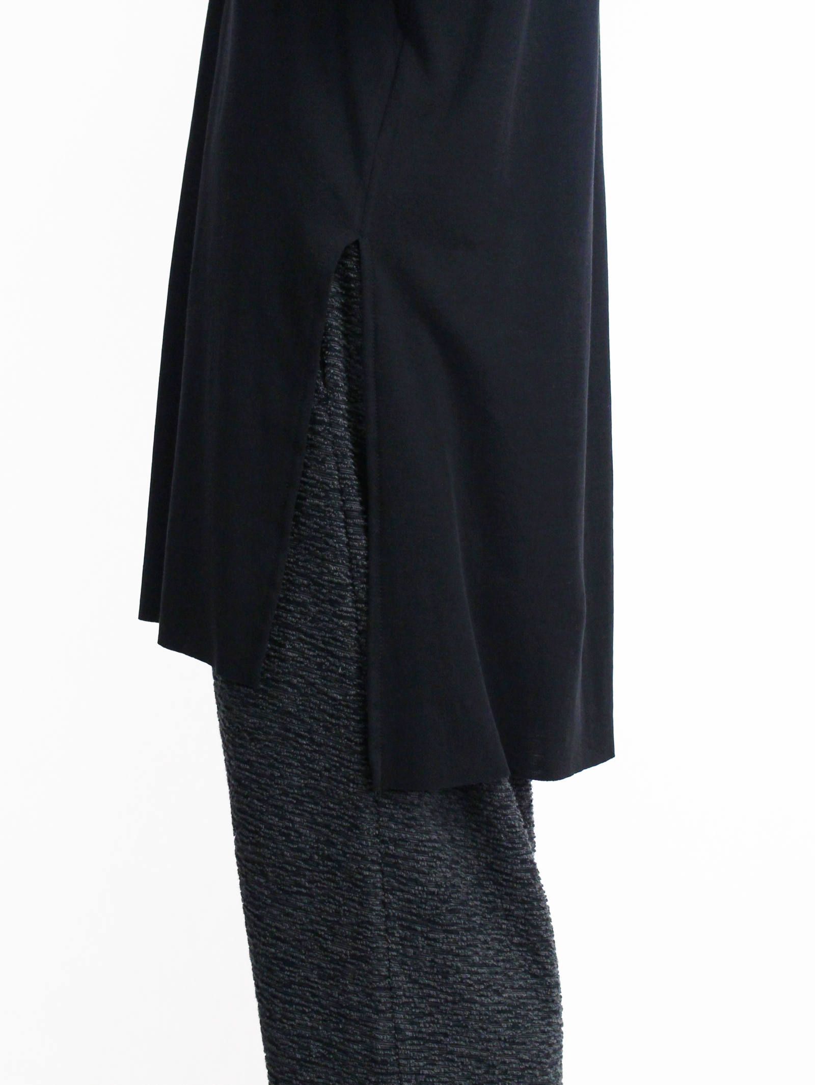 《残り一点》スムース レイヤード七分袖カットソー - BLACK