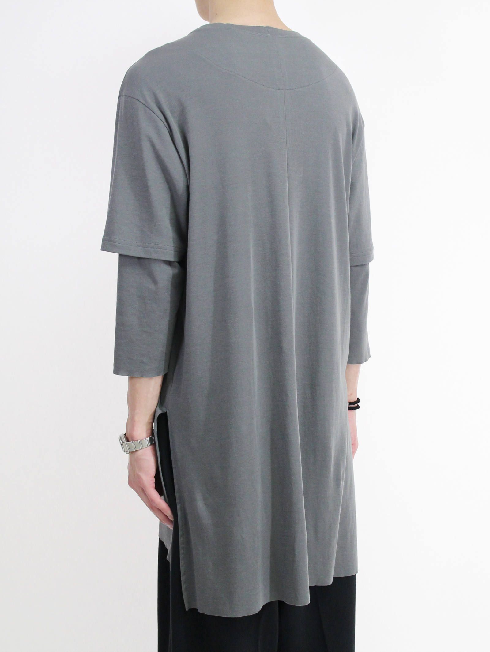 《残り一点》スムース レイヤード七分袖カットソー - GREY