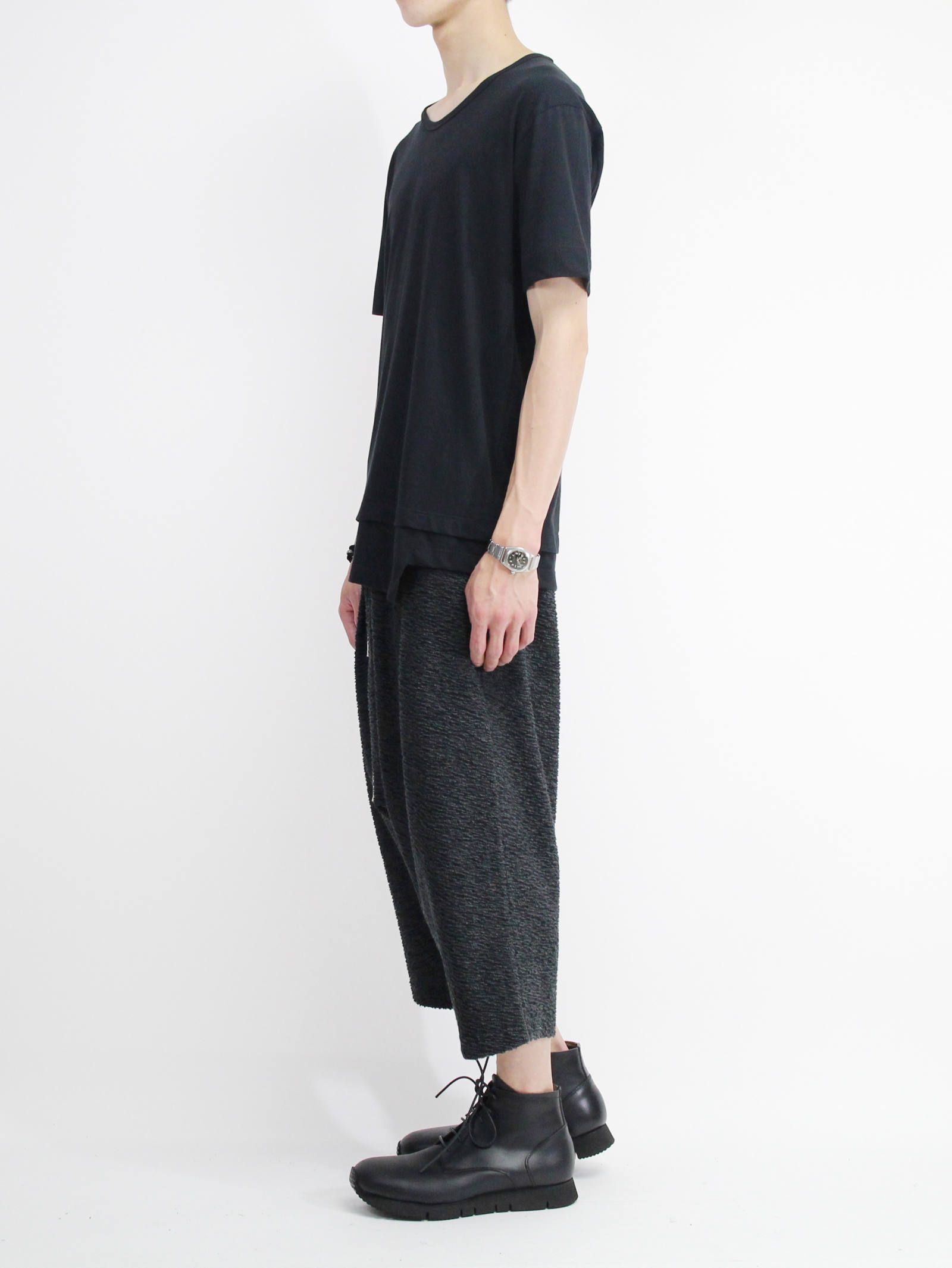 《残り一点》40/-天竺裾レイヤード風カットソー - BLACK