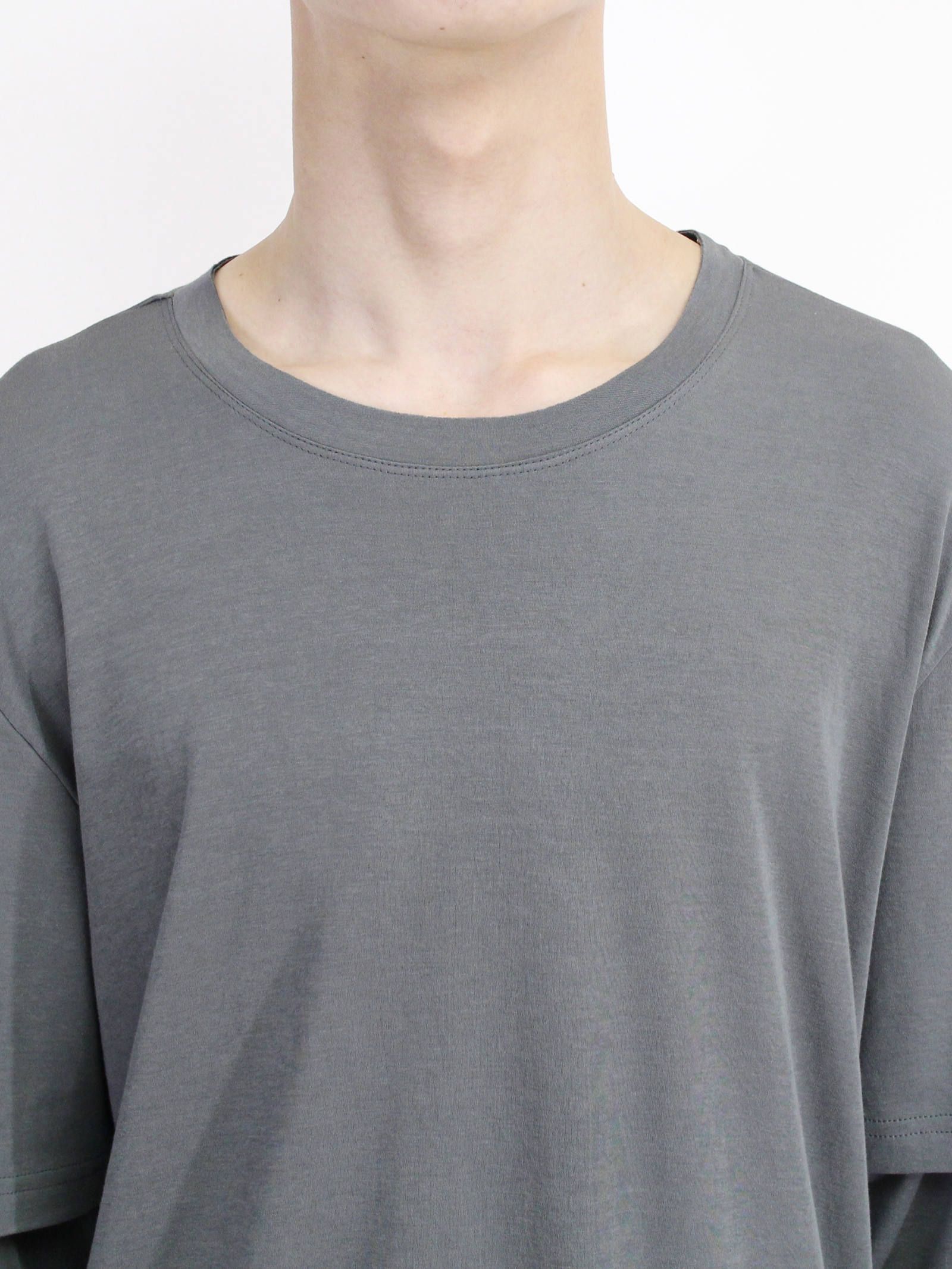 《残り一点》スムース レイヤード七分袖カットソー - GREY