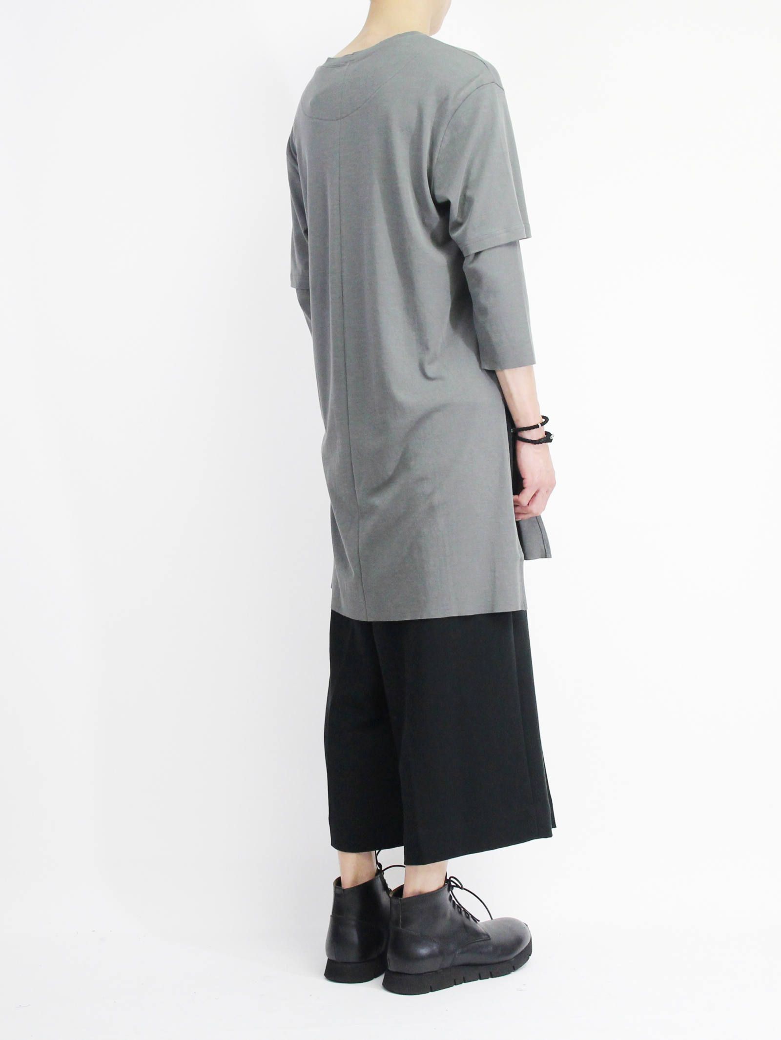 《残り一点》スムース レイヤード七分袖カットソー - GREY
