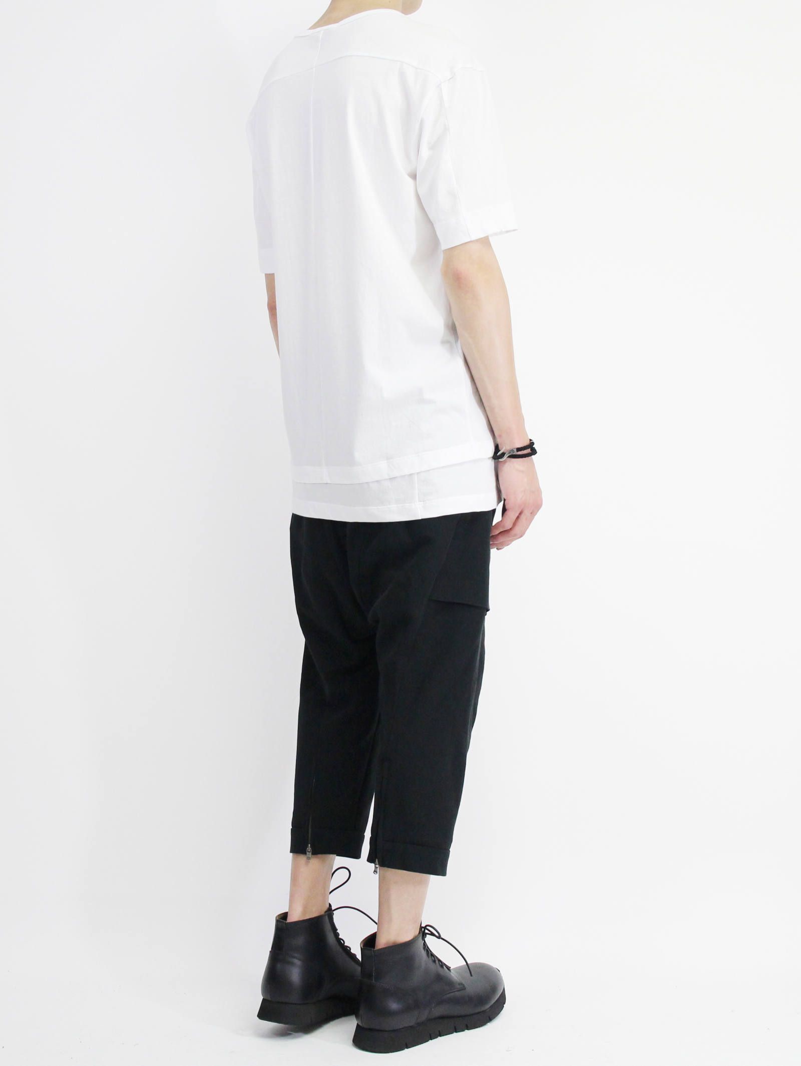 《残り一点》40/-天竺裾レイヤード風カットソー - WHITE