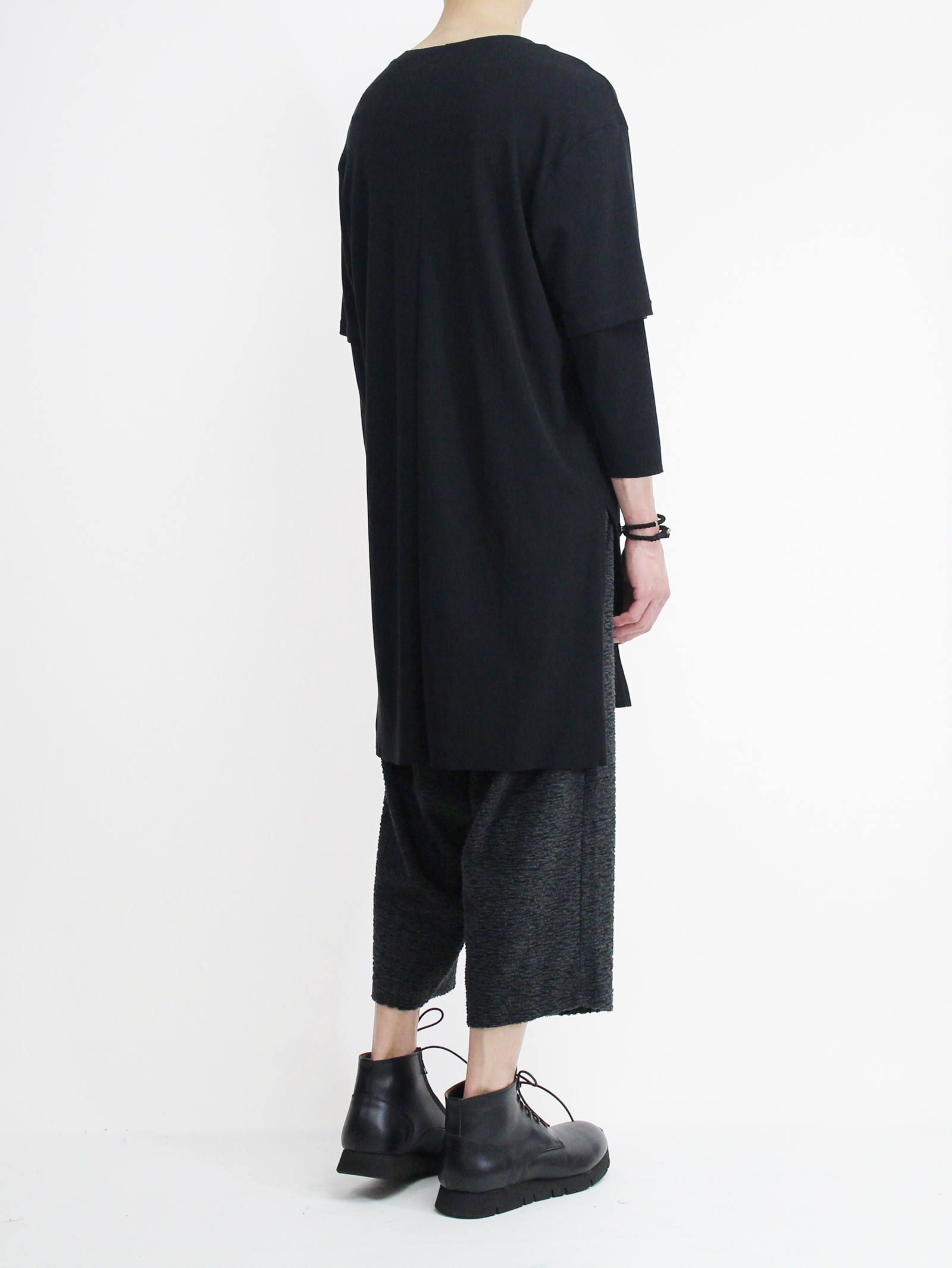《残り一点》スムース レイヤード七分袖カットソー - BLACK