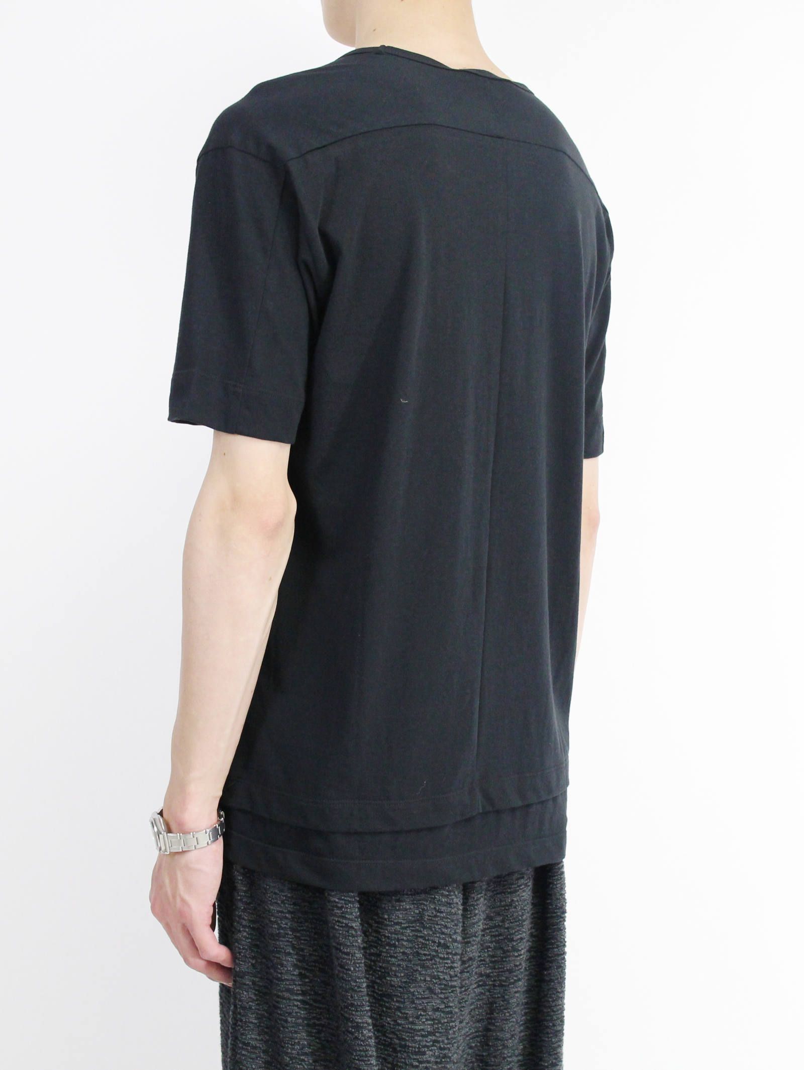 《残り一点》40/-天竺裾レイヤード風カットソー - BLACK