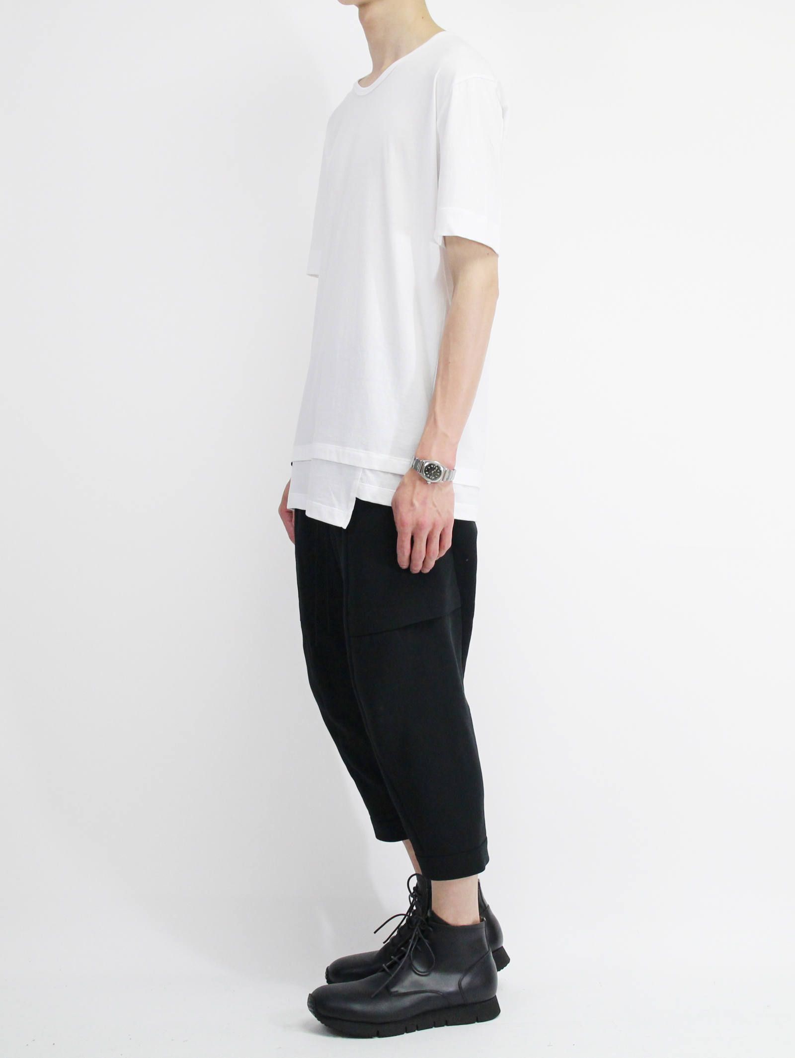 《残り一点》40/-天竺裾レイヤード風カットソー - WHITE