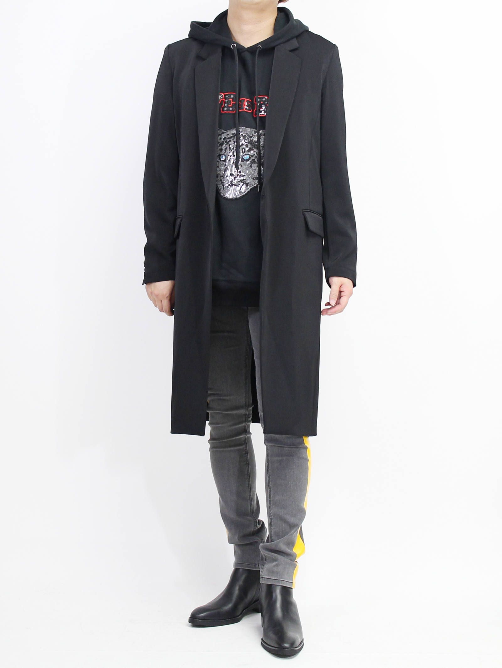 ジョーゼットストレッチガウンコート - BLACK