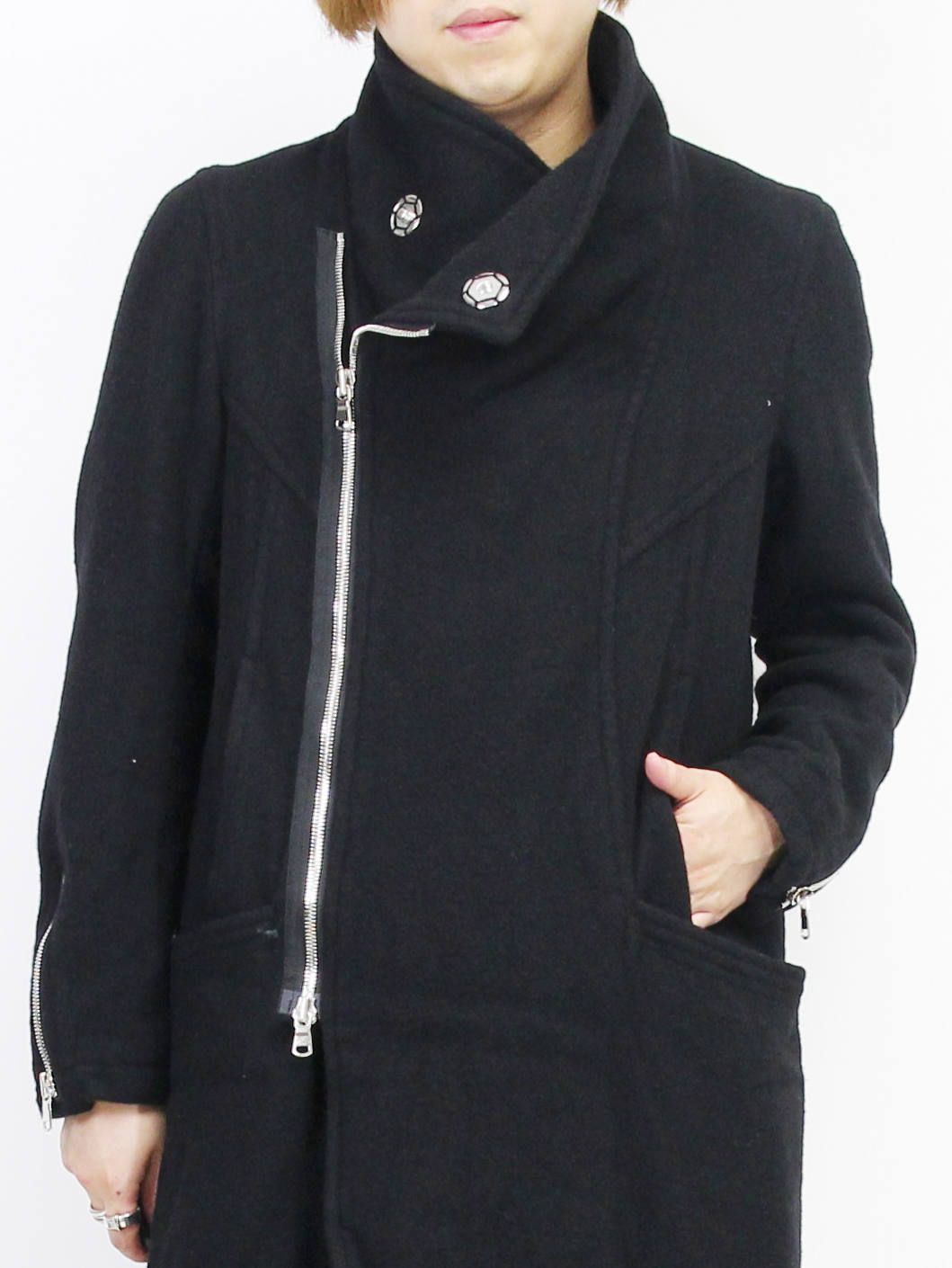ソフトメルトンハイネックコート - BLACK