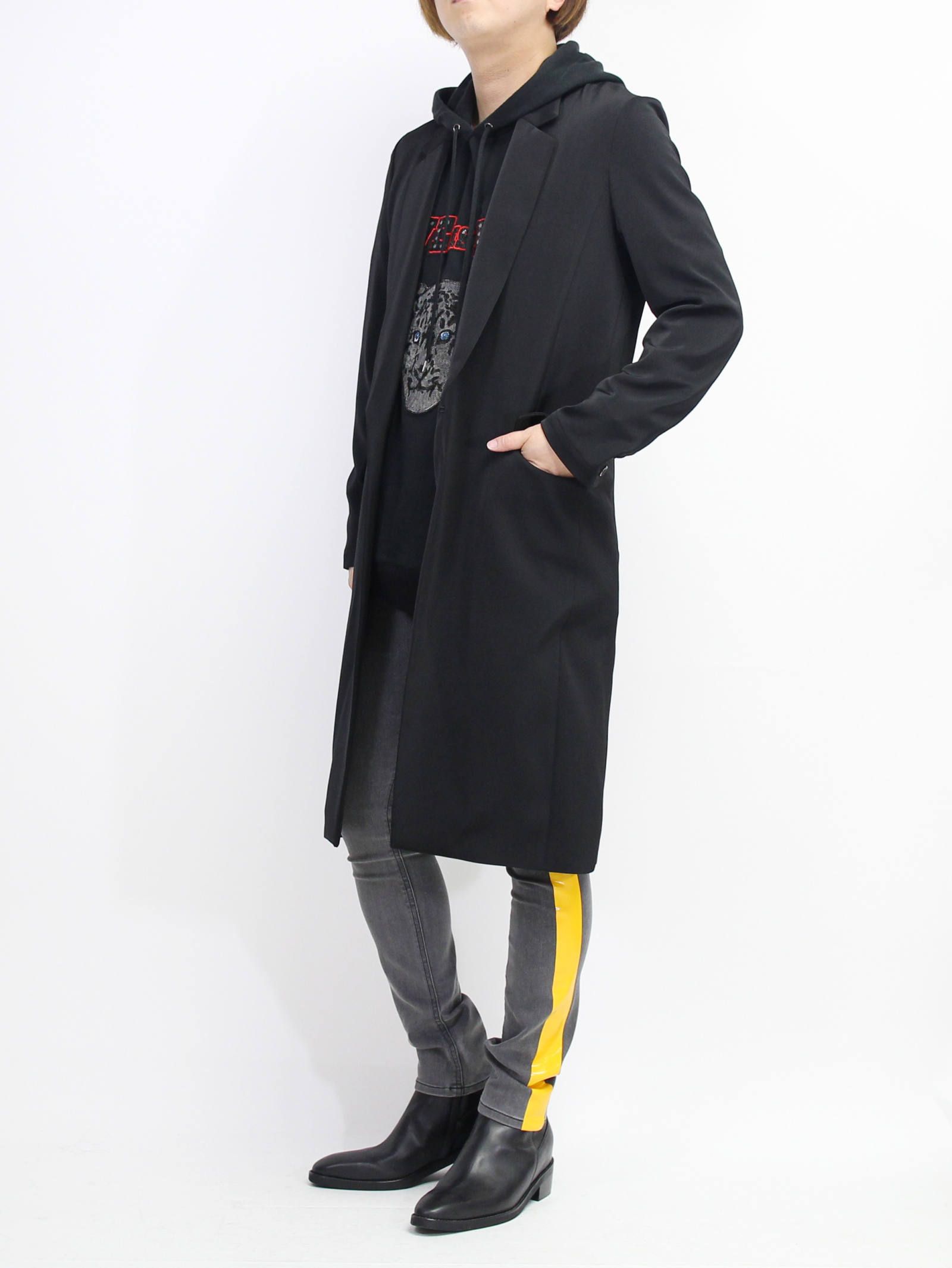 ジョーゼットストレッチガウンコート - BLACK