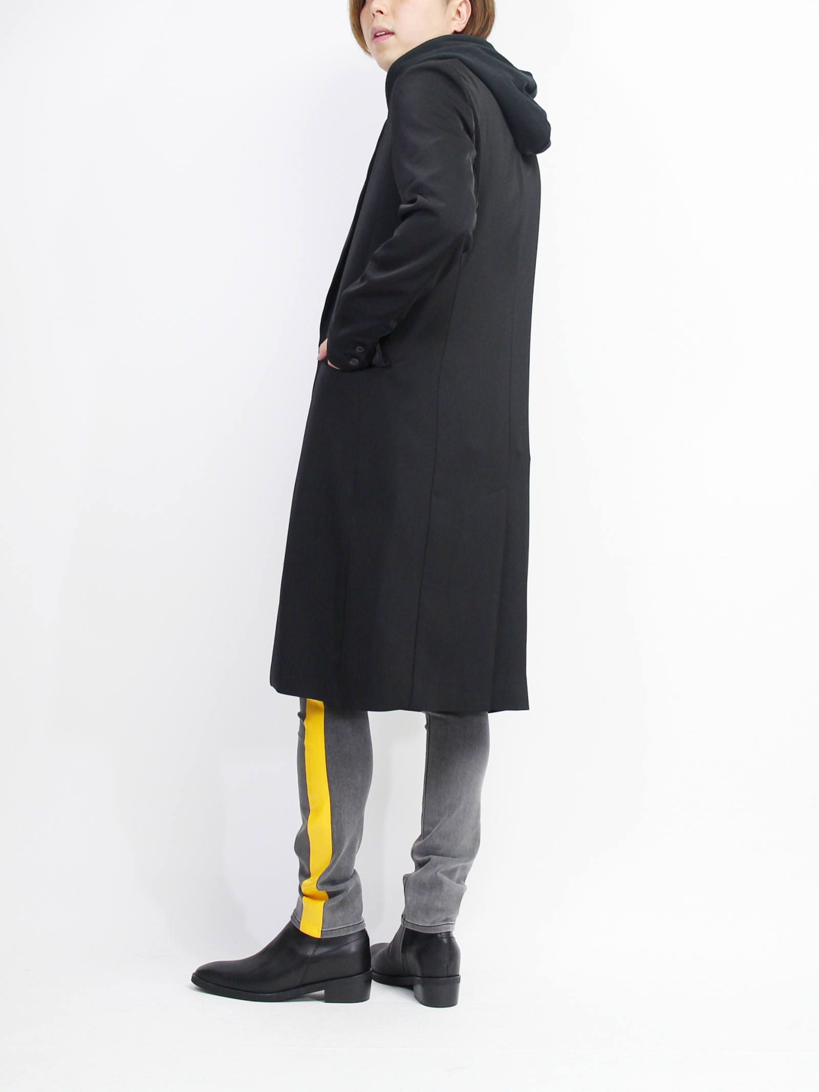 ジョーゼットストレッチガウンコート - BLACK