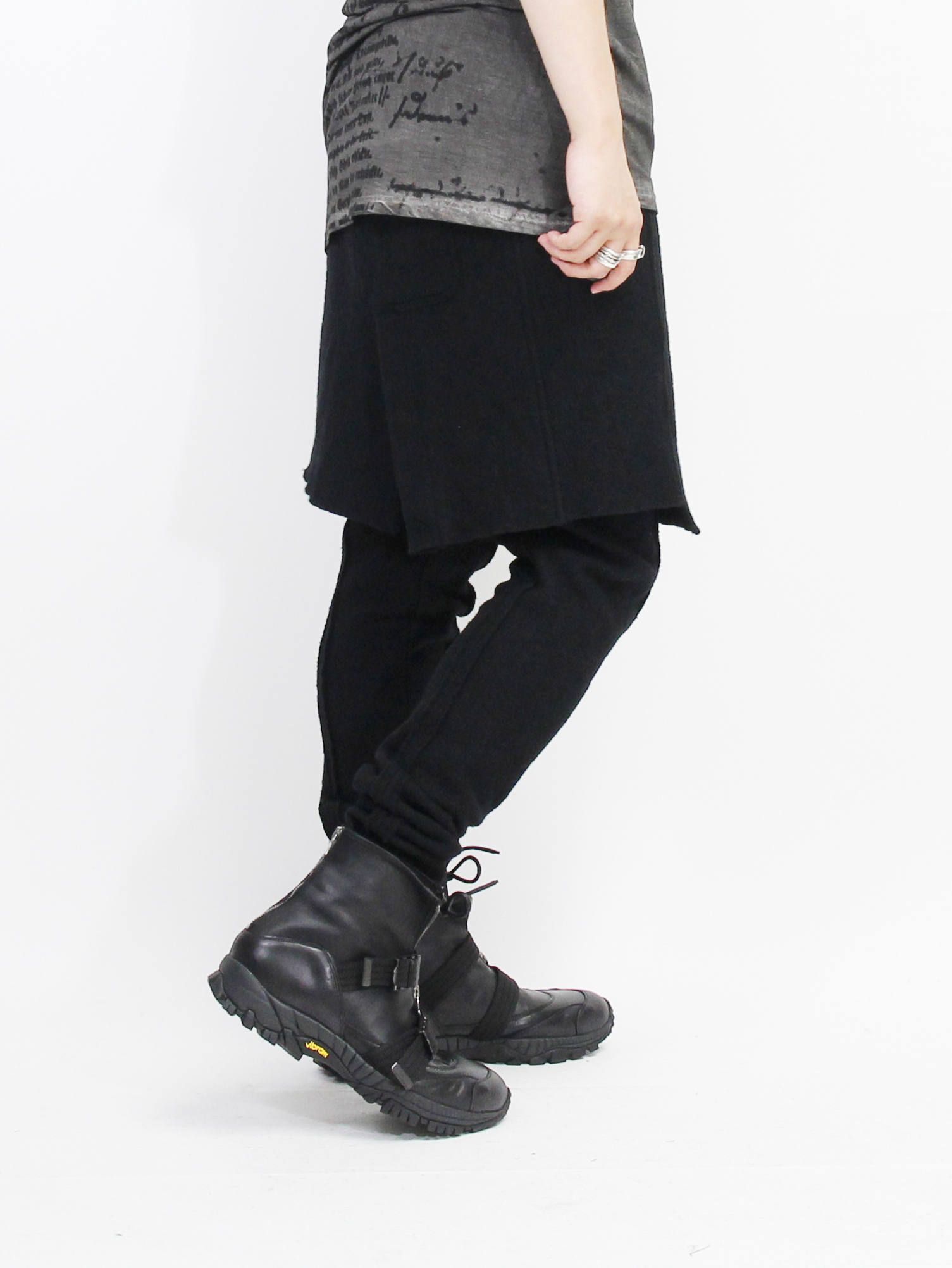 縮絨スカートパンツ - BLACK
