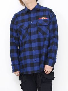 《残り一点》 カオス刺繍チェックシャツ - CHAOS EMBROIDERY CHECK SHIRT BLUE