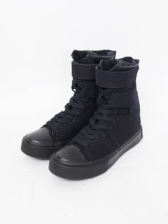バックジップスニーカー - Canvas Strap Edge Sneaker - BLACK