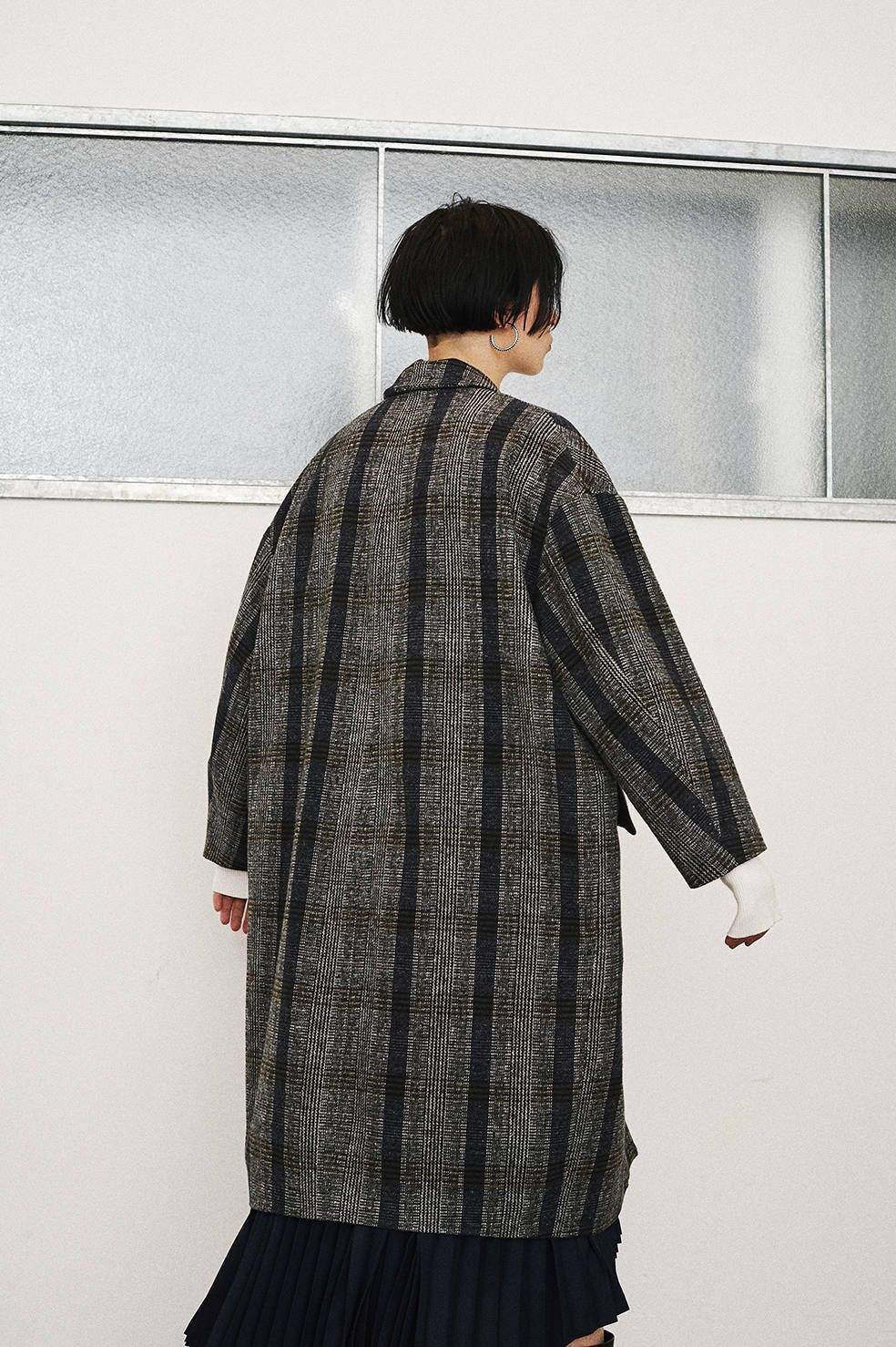 オーバーチェスターチェックコート - OVER CHESTER CHECK COAT - NAVY