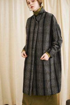 オーバーチェスターチェックコート - OVER CHESTER CHECK COAT - BLACK
