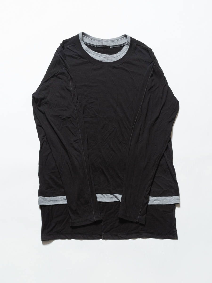 綿シルク長袖カットソー - BLACK