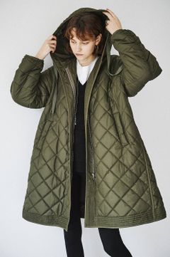 キルティングコート - QUILTING HOODIE TENT LINE COAT - KHIKI