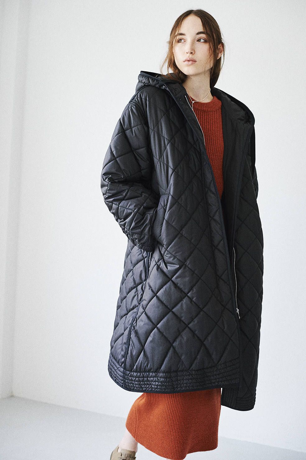 CLANE QUILTING HOODIE TENT LINE COAT