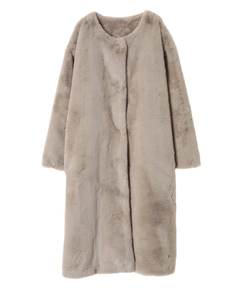 CLANE - ノーカラーファーコート - NO-COLLAR FUR COAT - ivory