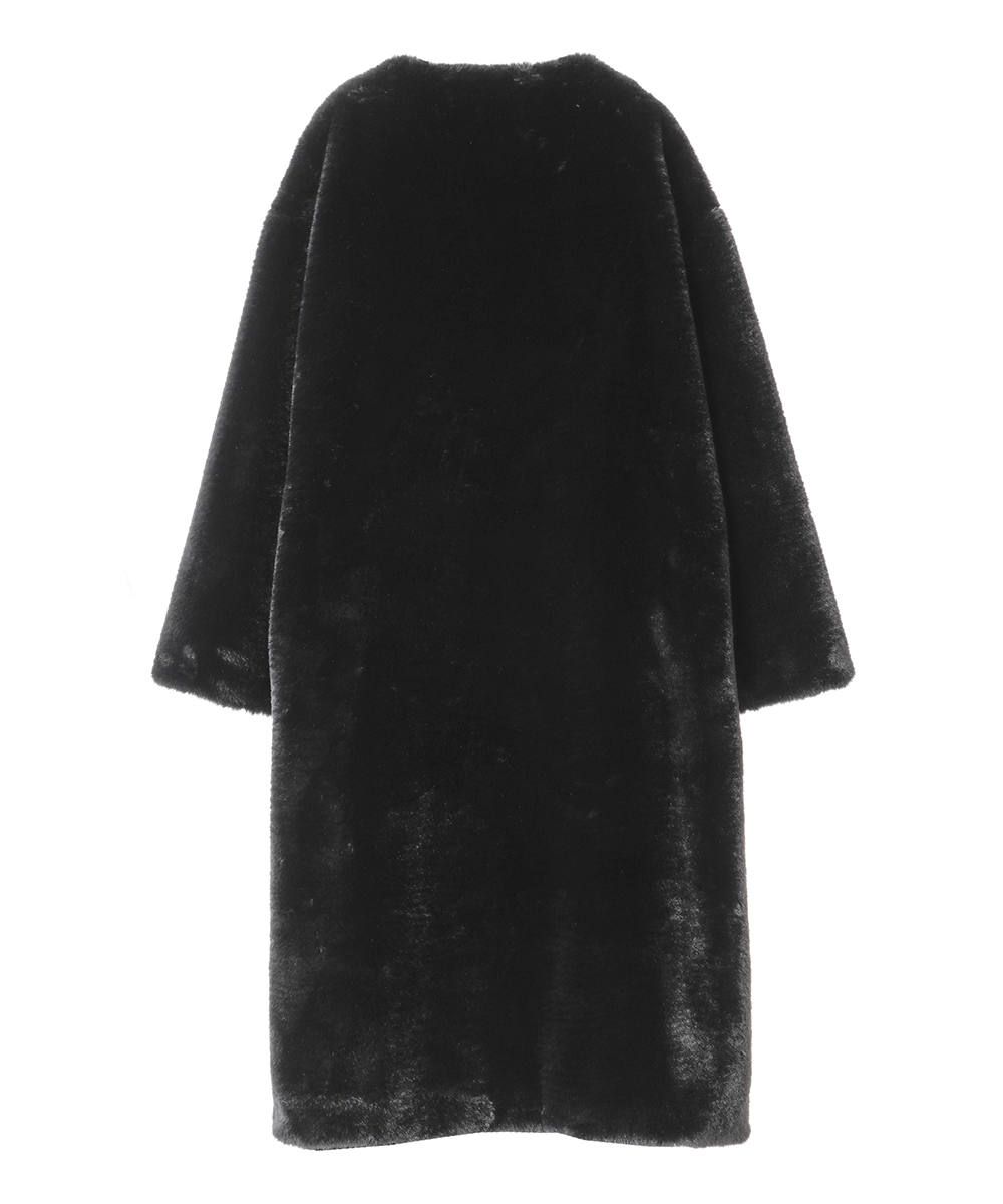 CLANE - ノーカラーファーコート - NO-COLLAR FUR COAT - BLACK