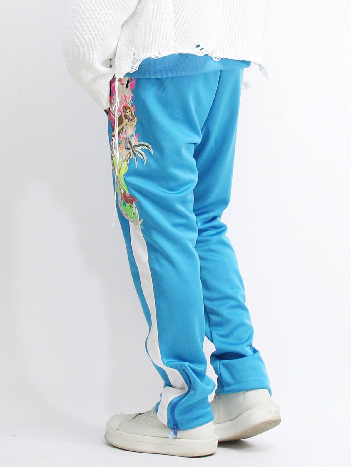 19SSカオス刺繍トラックパンツ - CHAOS EMBROIDERY TRACK PANTS - BLUE - Blue - S