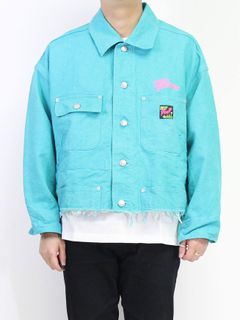 シルクデニム刺繍ジャケット - SILK DUCK / SILKDENIM CUT OFF JACKET BLUE