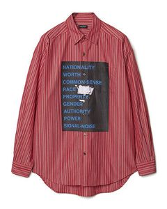 グラフィックプリントシャツ - Graphic Print Stripe Shirt RED