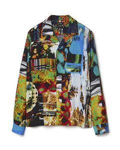 グラフフィットロングスリーブシャツ - Graphic Print Open-collar Long Sleeve Shirt - MLT