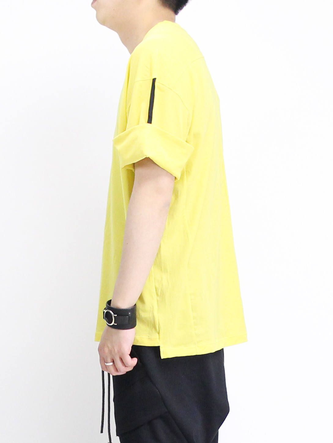 強撚天竺袖まくり上げTシャツ - YELLOW