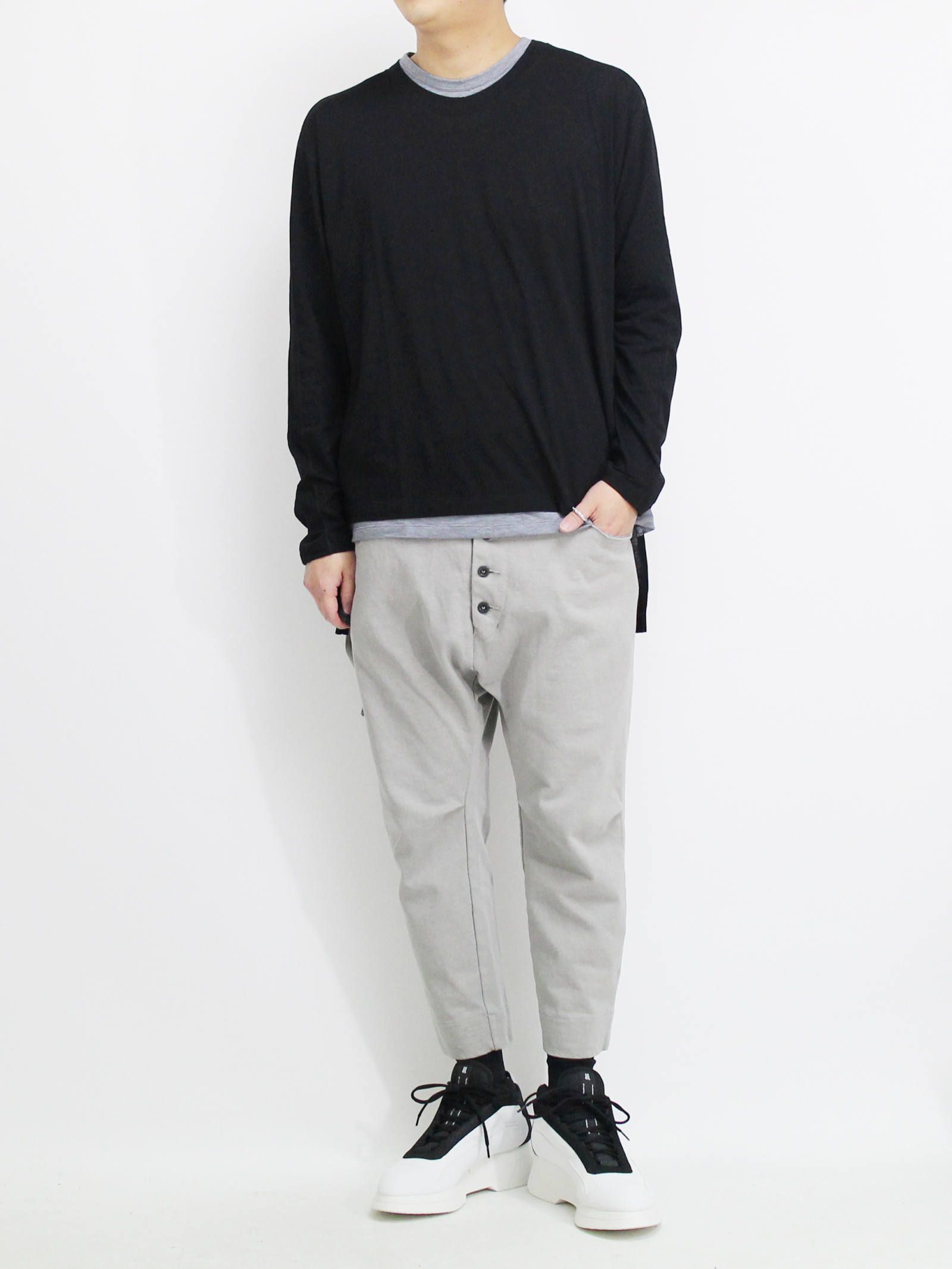 度詰め天竺サルエルクロップドパンツ- GREY