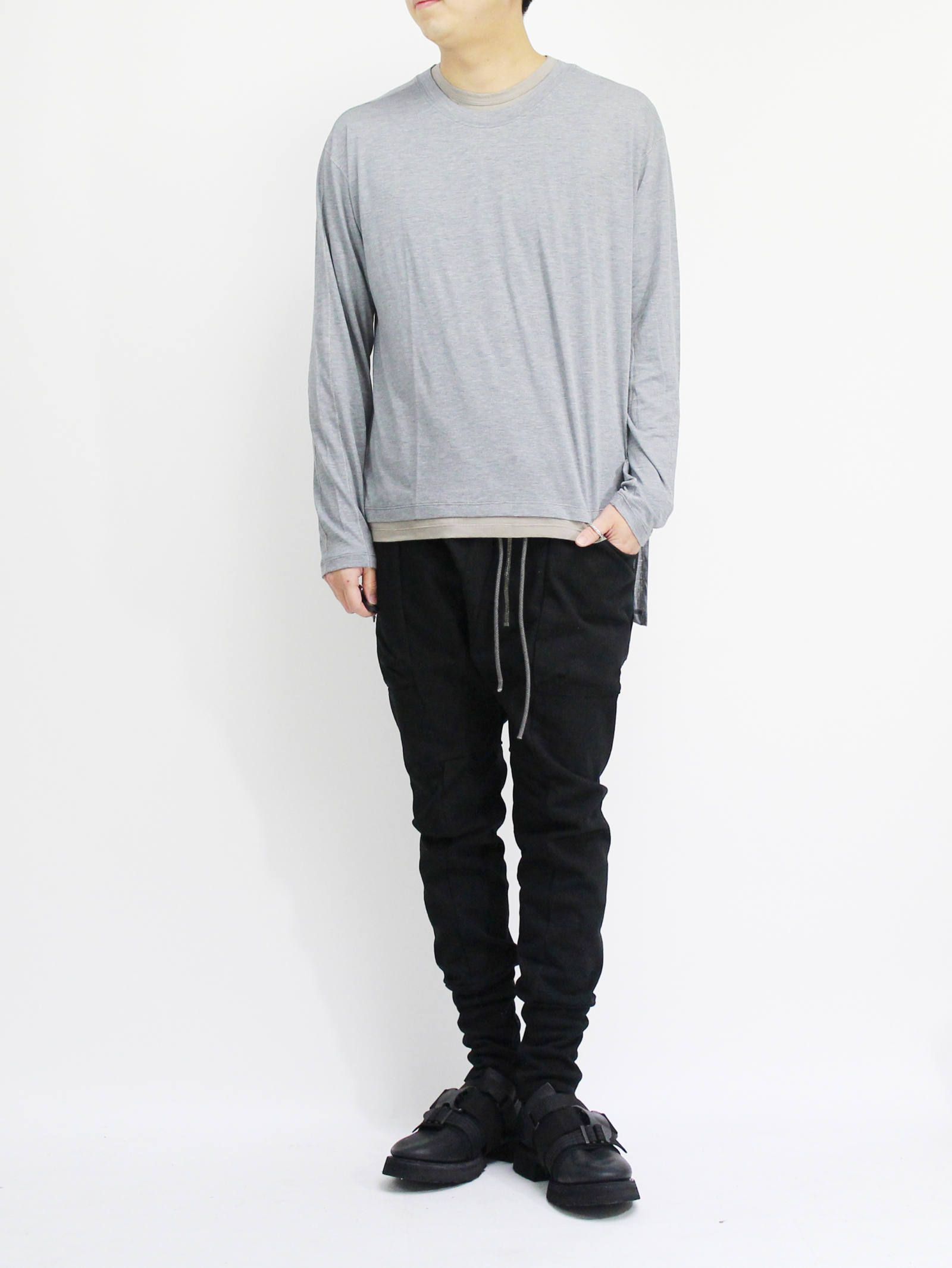 綿シルク長袖カットソー - GREY