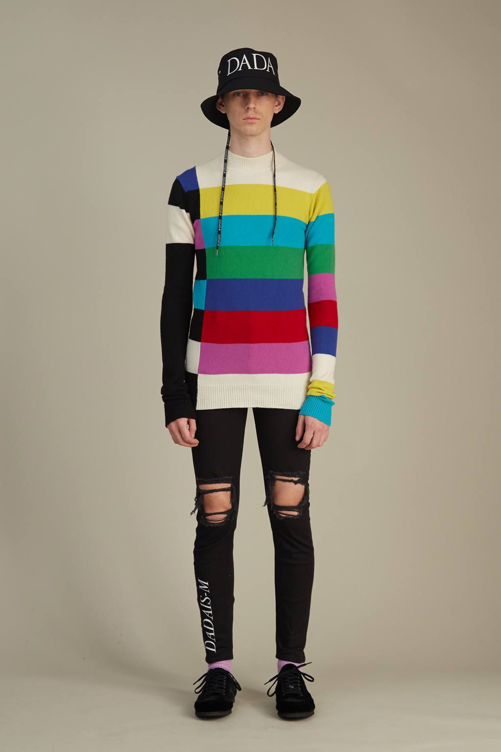 モックネックニット - Color Bars Mock neck Knit Sweater