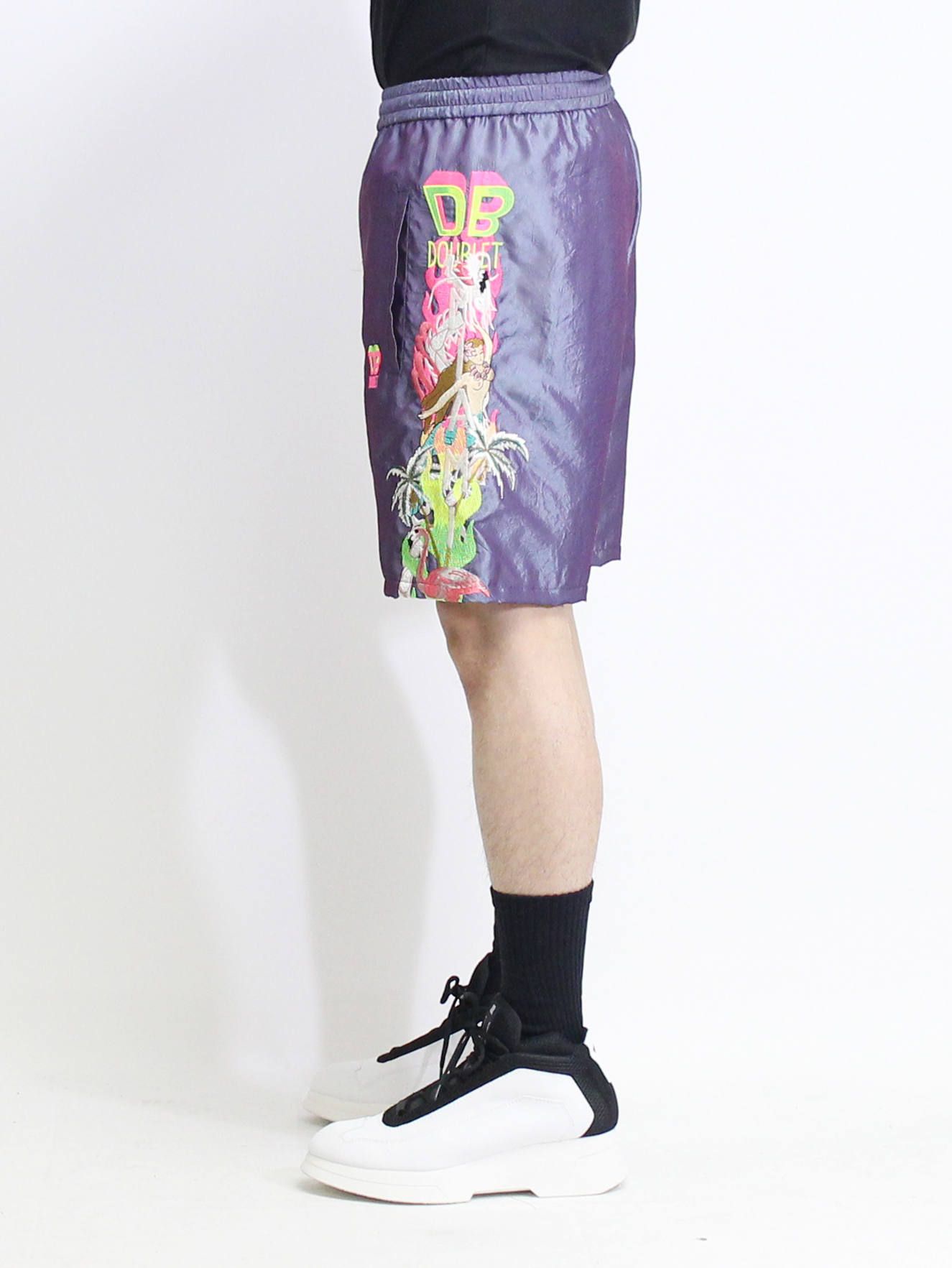 刺繍シャンブレーショーツ - CHAOS EMBROIDERY CHAMBRAY PANTS PURPLE