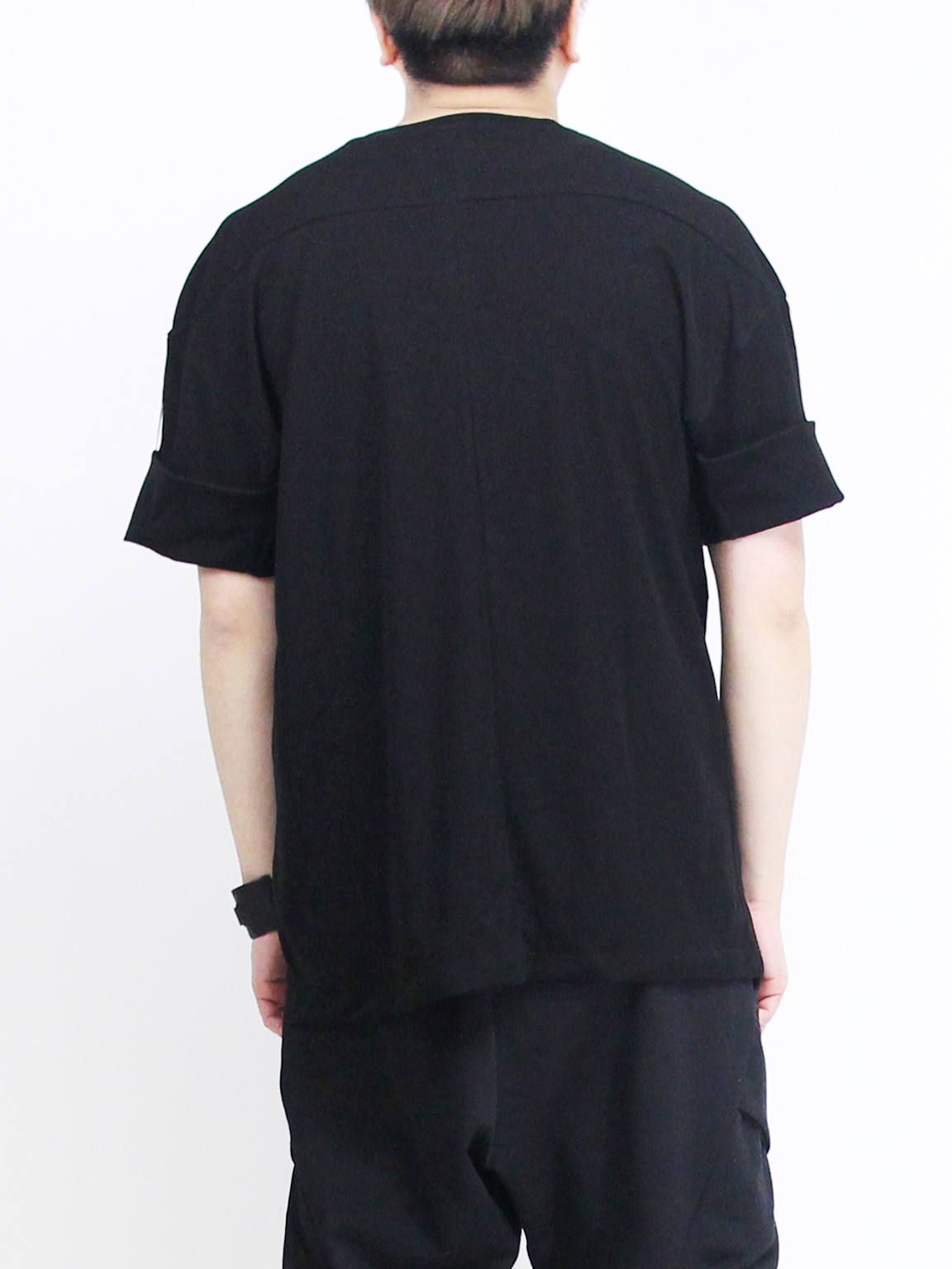 強撚天竺袖まくり上げTシャツ - BLACK