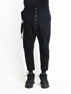 度詰め天竺サルエルクロップドパンツ - BLACK