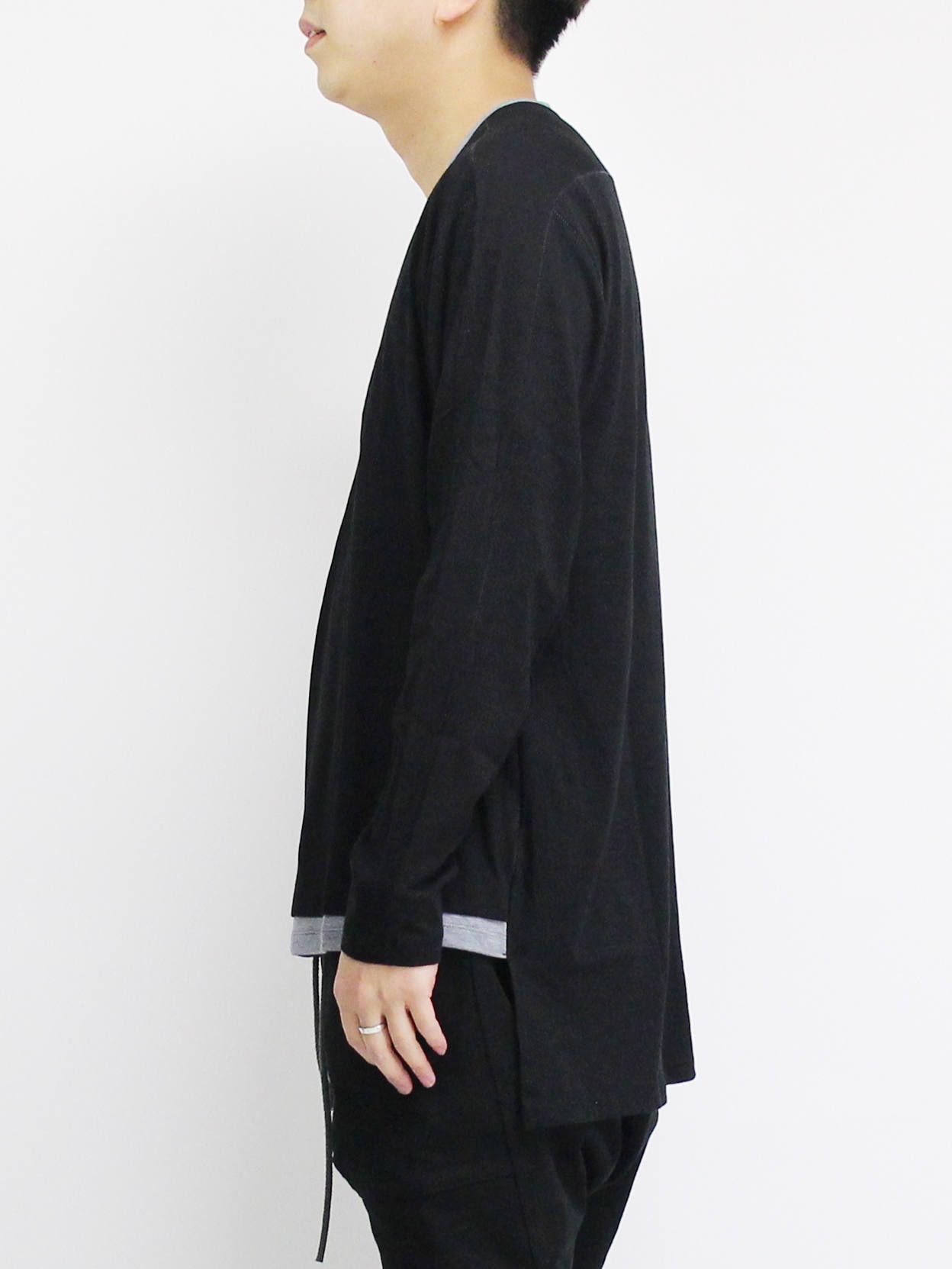 綿シルク長袖カットソー - BLACK