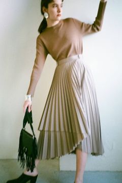 プリーツスカート - WRAP PLEATS SKIRT BEIGE