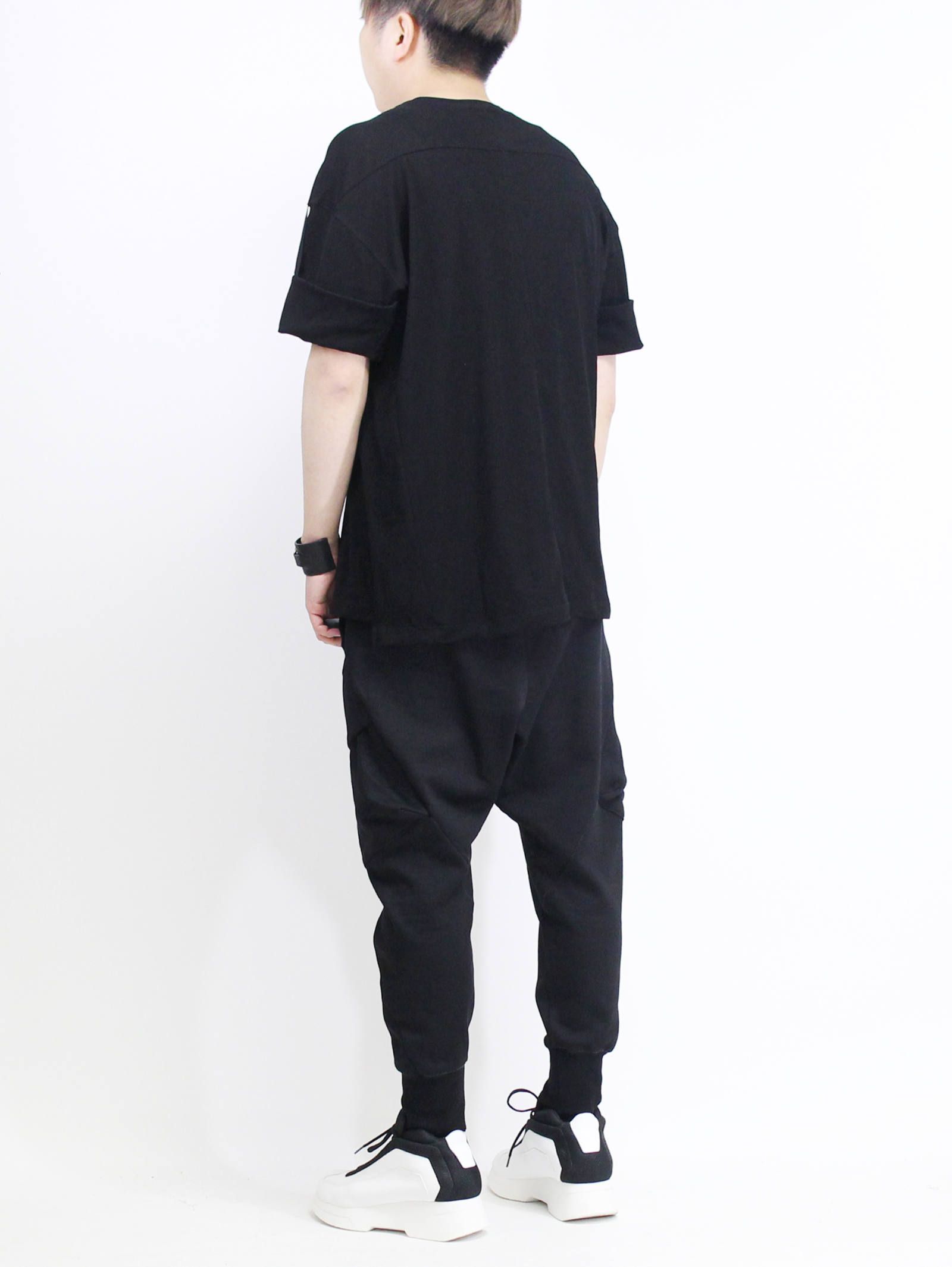 強撚天竺袖まくり上げTシャツ - BLACK