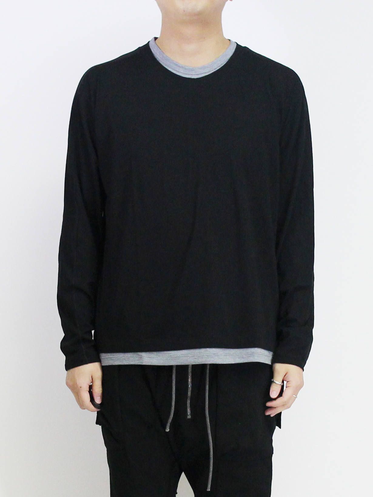 綿シルク長袖カットソー - BLACK