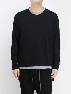 綿シルク長袖カットソー - BLACK